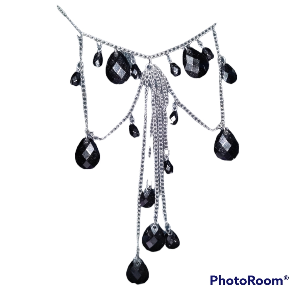 ❤️ Icing Black Chain Stones Earrings Necklace Set